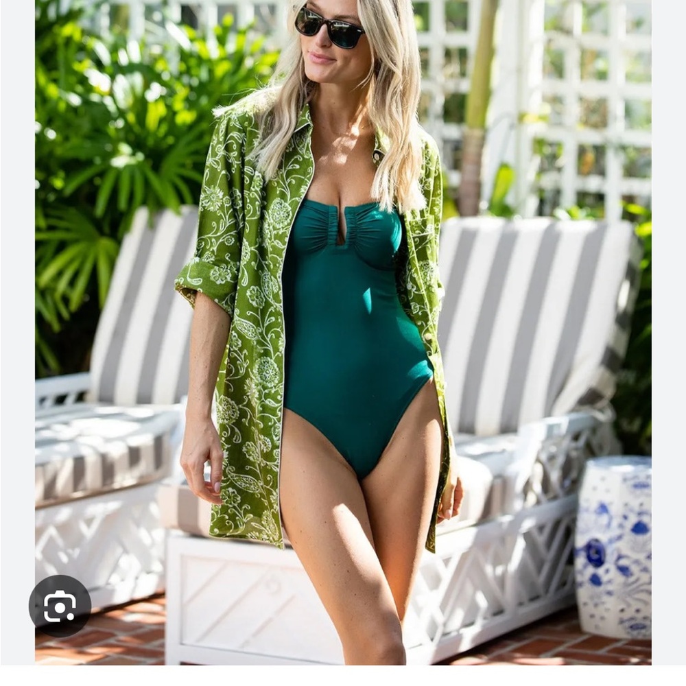Women's Green Button-Down Shirt - Lightweight Printed Cover-Up
